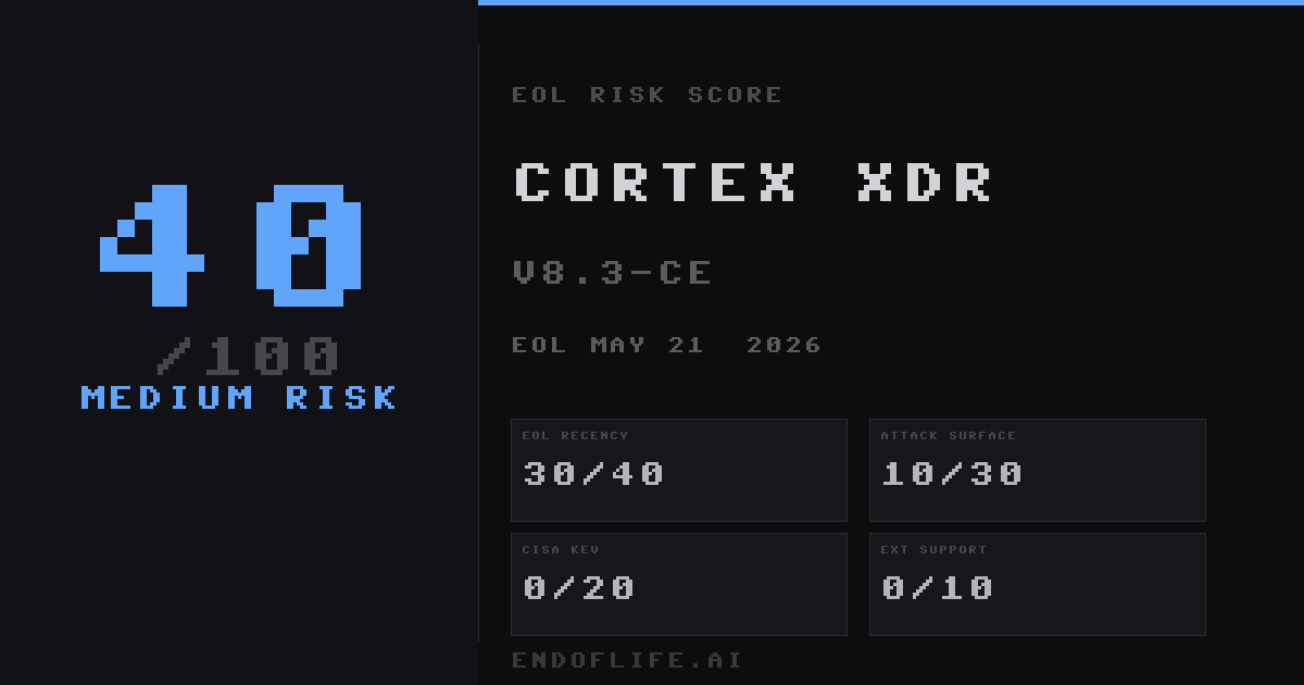 Cortex XDR 8.3-ce EOL: May 21, 2026 | endoflife.ai